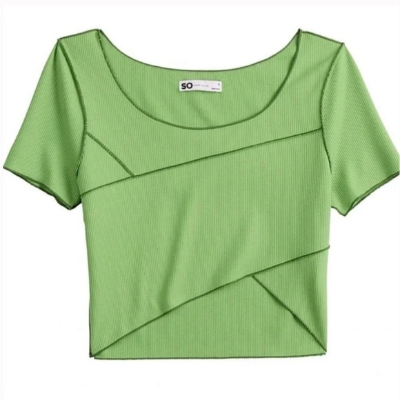 SO Tops - SO Contrast Seam Ribbed Cropped Top Punk Prep Green NWT